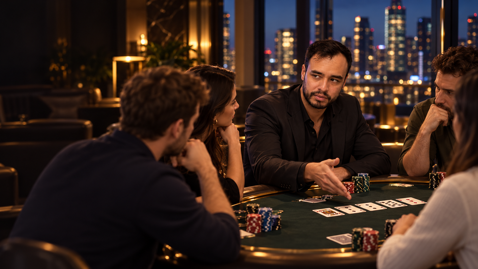 Alexander Voss explicando una mano de poker en una mesa privada
