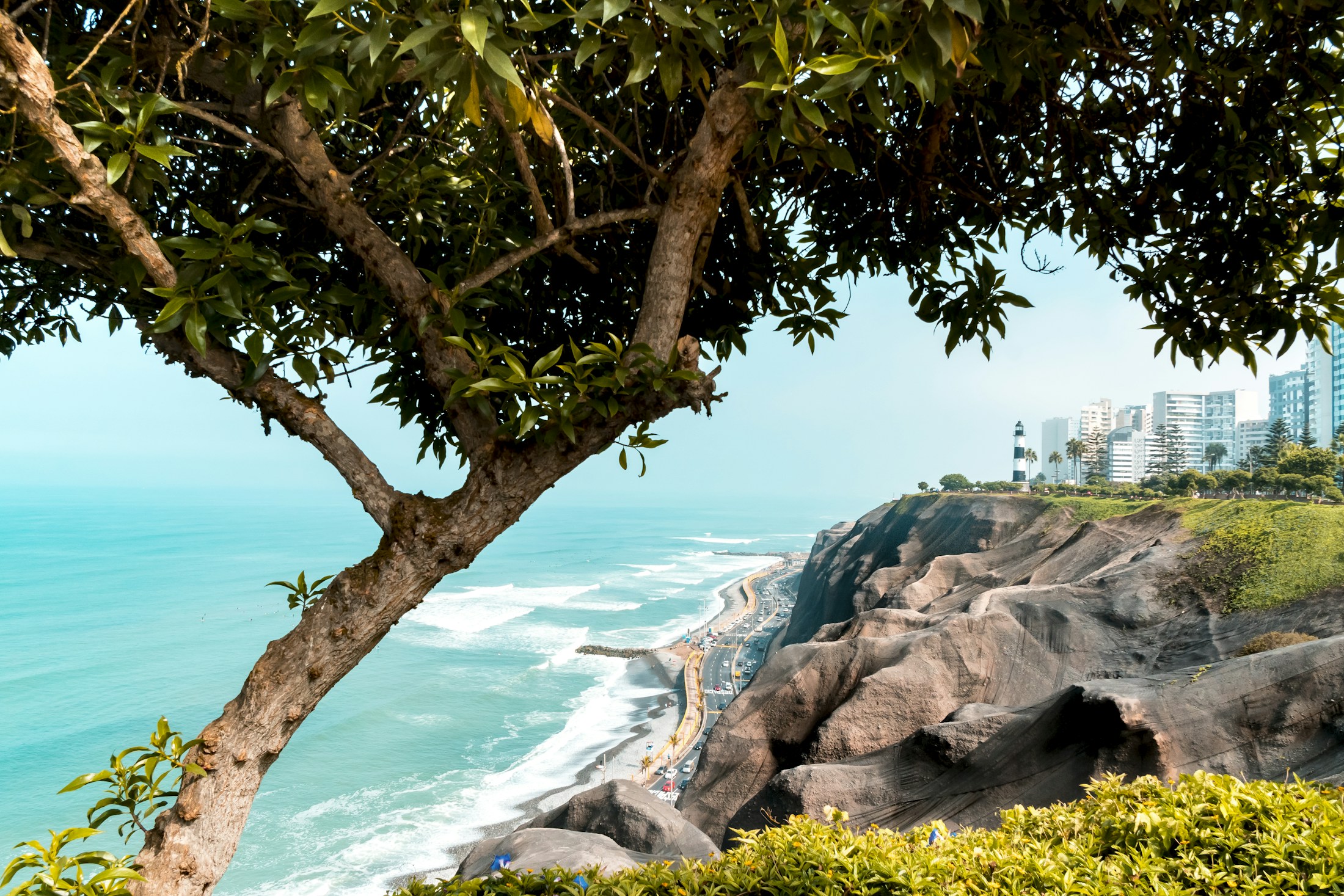 View of the Pacific coastline at Miraflores, Lima
